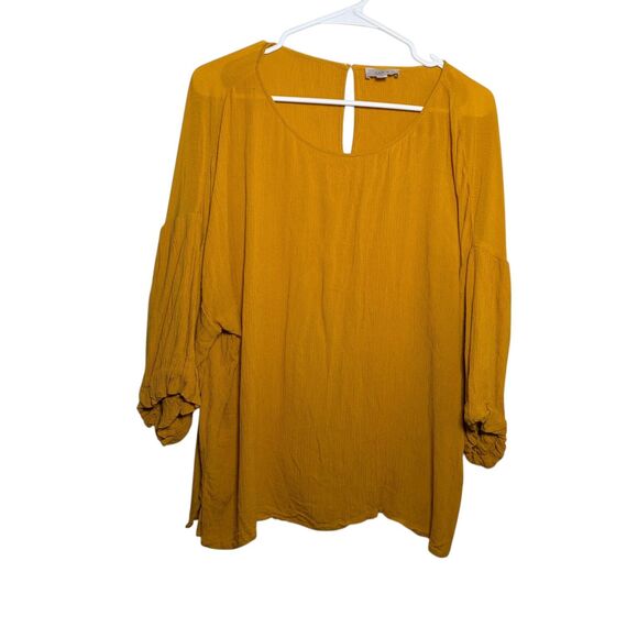 Loft Blouse Women's Large Mustard Round Neck 3/4 Sleeve Drop Shoulder Top - Picture 1 of 10